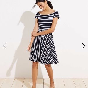 LOFT Striped Wrap Back Flare Dress